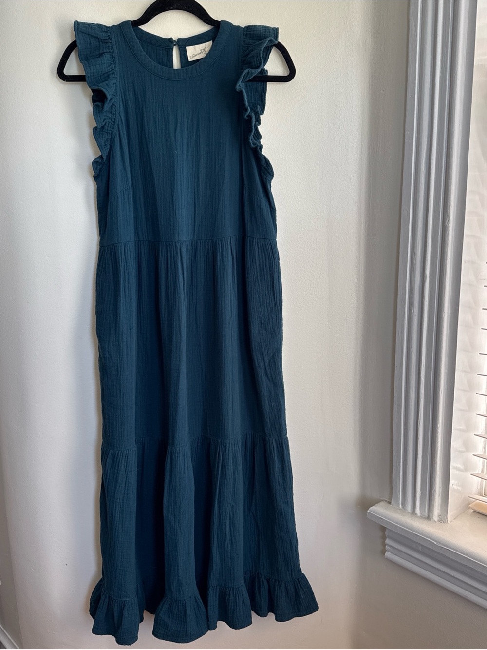 Teal Sleeveless Ruffle Maxi Dress in Deep Teal